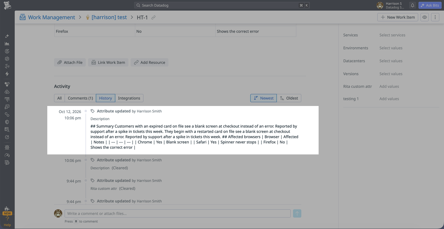The old timeline: a description update shown as one long block of raw markdown